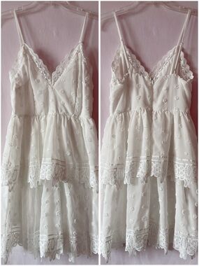 Soft White Lace Trim Ruffle Midi Dress ▫️⚜️🤍